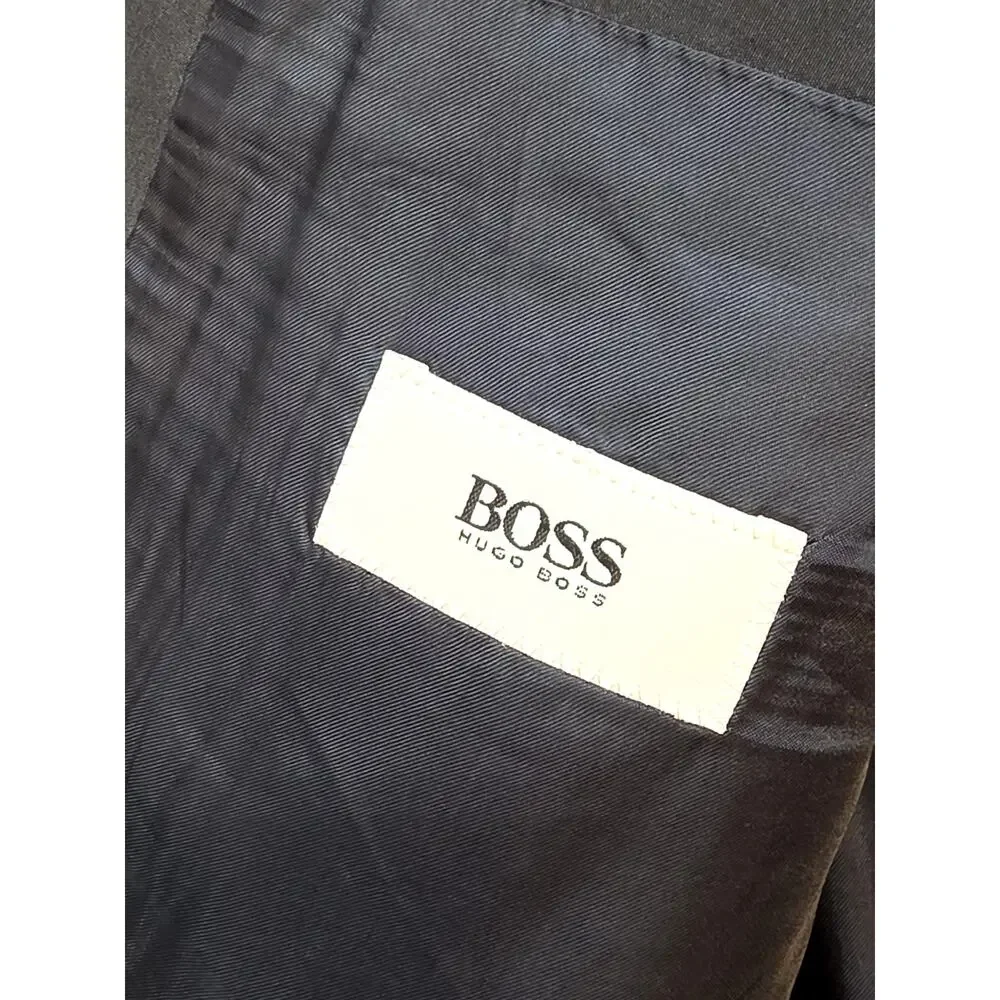 VTG Hugo Boss Double Breasted Blazer Germany Silk Wool Charcoal Grey Jacket 38R